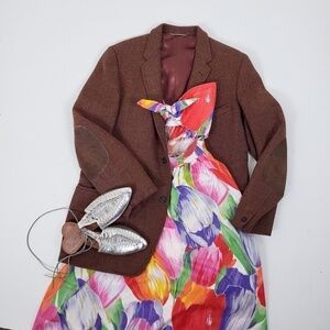 Oversized wool tweed blazer leather elbow pads vintage textured neutral caramel